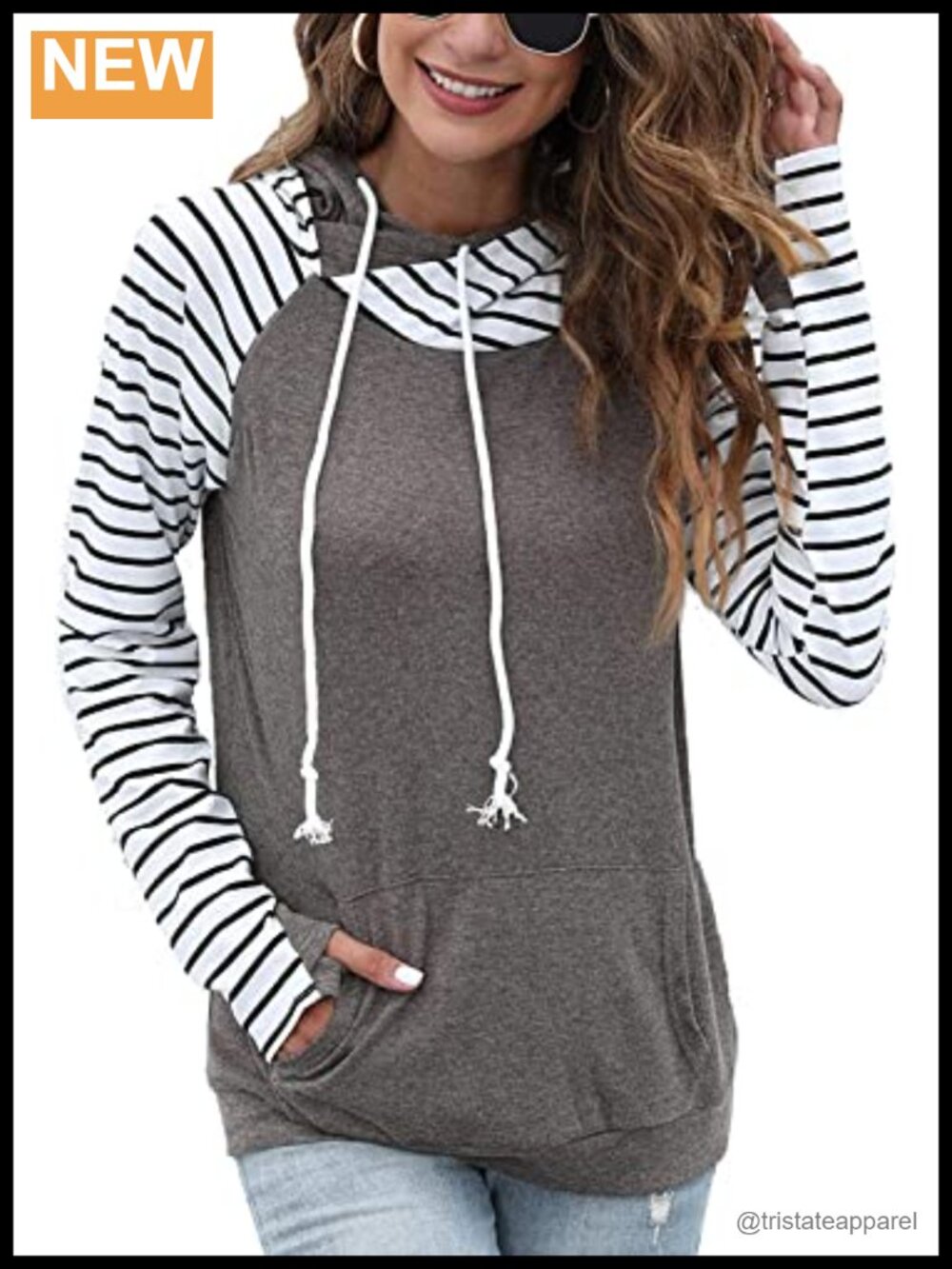 Womens Striped Long Sleeve Hoodie Sweatshirt Color Block Pullover